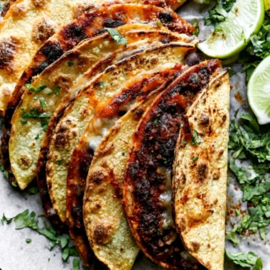 Crispy black bean tacos topped with fresh ingredients