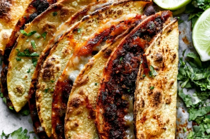Crispy black bean tacos topped with fresh ingredients