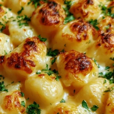 Baked Delmonico Potatoes garnished and ready to serve