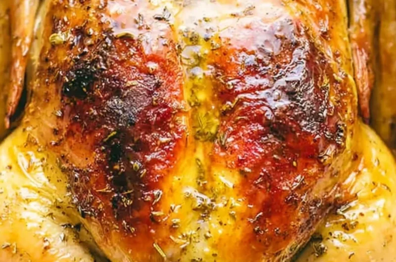 Mouthwatering Dutch oven whole chicken with herbs and vegetables