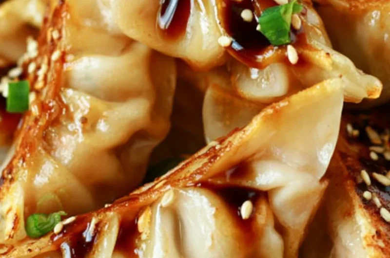 Delicious homemade easy chicken potstickers served with dipping sauce