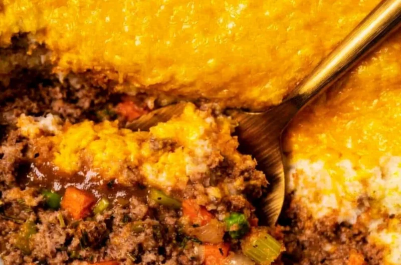 Delicious Homemade Shepherd's Pie with meat and mashed potatoes