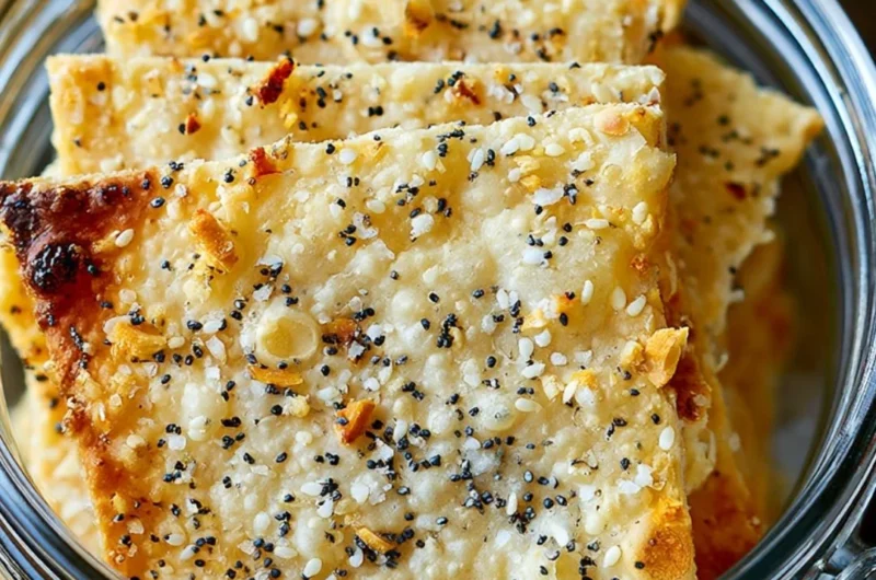 Homemade sourdough crackers on a rustic wooden table