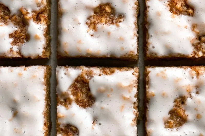 Delicious iced oatmeal cookie bars topped with smooth icing