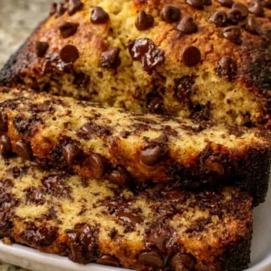 Super moist chocolate chip banana bread with melted chocolate chips