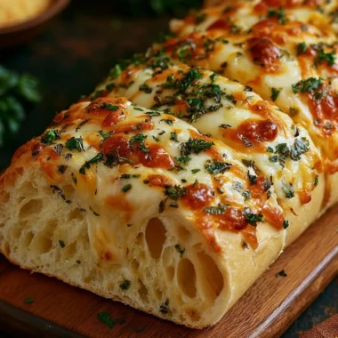 Delicious Italian herb and cheese bread fresh out of the oven.