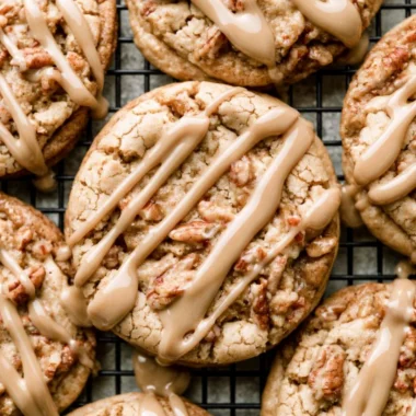 Freshly baked maple brown sugar cookies on a cooling rack