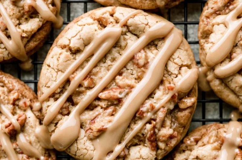 Freshly baked maple brown sugar cookies on a cooling rack
