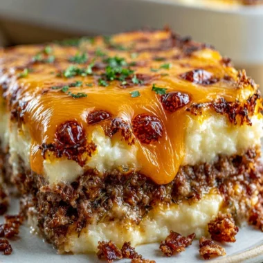 Delicious meatloaf served with mashed potatoes and melted cheese.