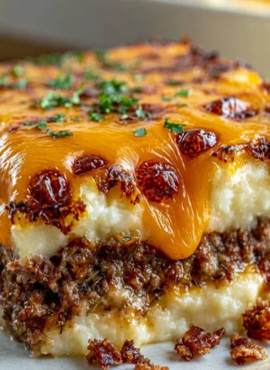 Delicious meatloaf served with mashed potatoes and melted cheese.