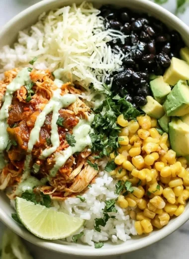 Mexican-inspired slow cooker chicken bowl with vibrant ingredients