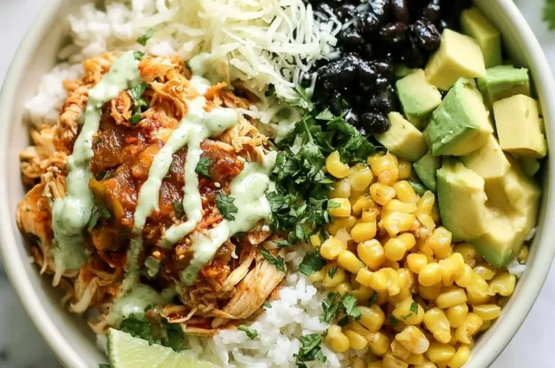 Mexican-inspired slow cooker chicken bowl with vibrant ingredients