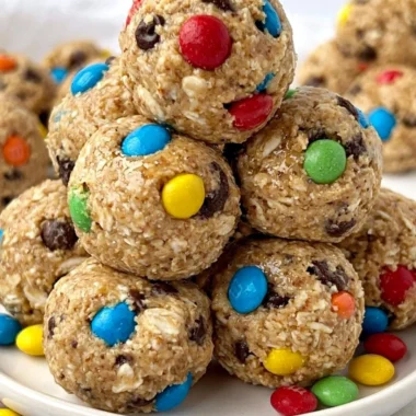 Healthy Monster Cookie Energy Balls packed with oats, chocolate, and peanut butter.