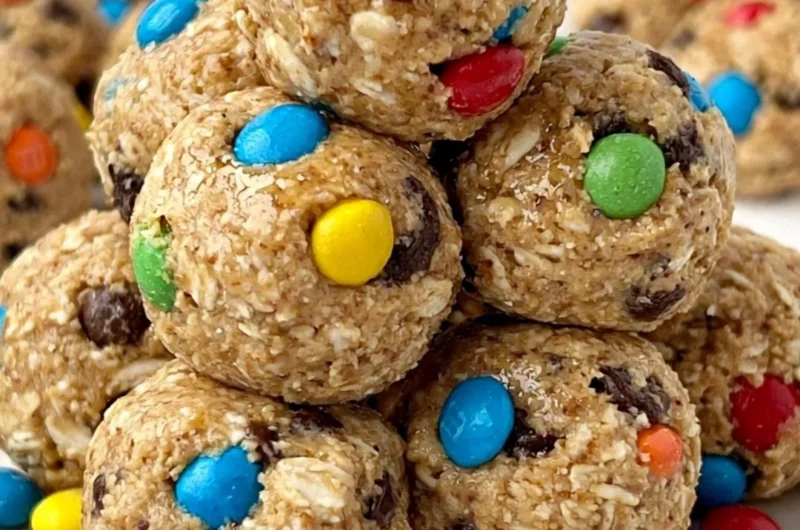 Healthy Monster Cookie Energy Balls packed with oats, chocolate, and peanut butter.