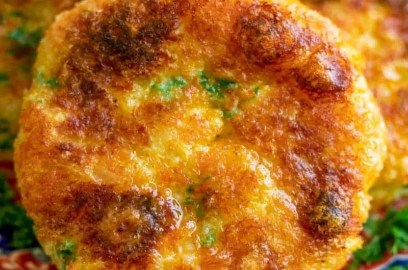 Crispy potato cutlet served with chutney on a plate.