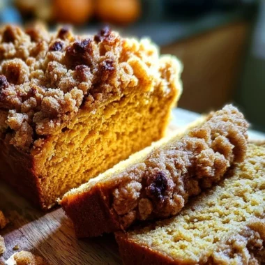 Delicious Pumpkin Streusel Bread fresh from the oven with streusel topping.