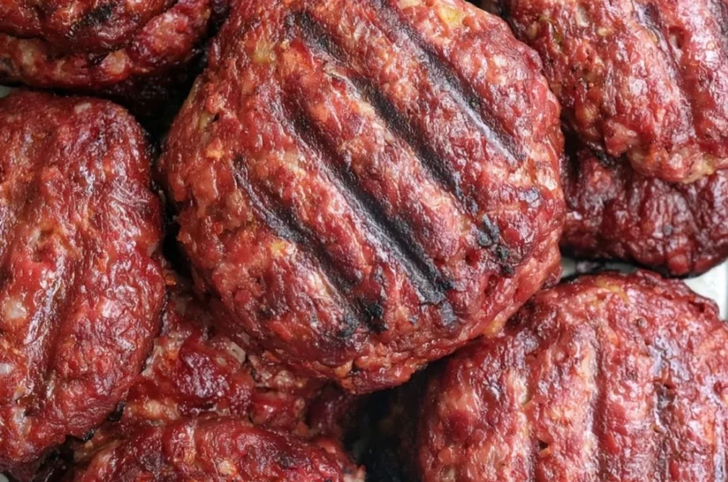 Delicious smoked burgers grilling on a barbecue