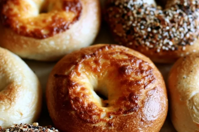 Homemade sourdough bagels fresh out of the oven