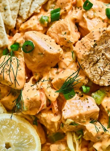Delicious Buffalo Chicken Salad with spicy chicken, greens, and creamy dressing.