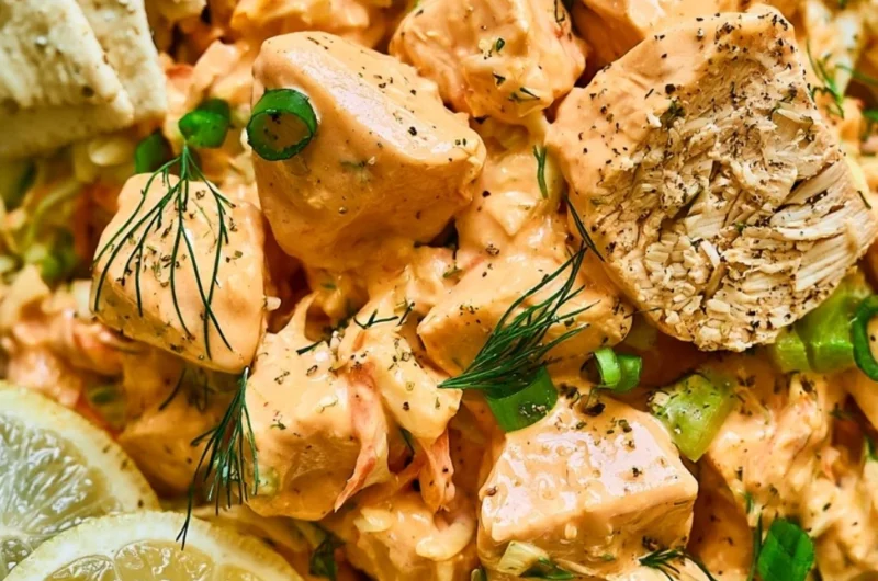 Delicious Buffalo Chicken Salad with spicy chicken, greens, and creamy dressing.