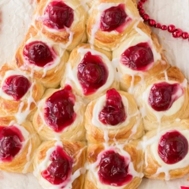 Delicious Christmas Tree Cream Cheese Danish on a festive table
