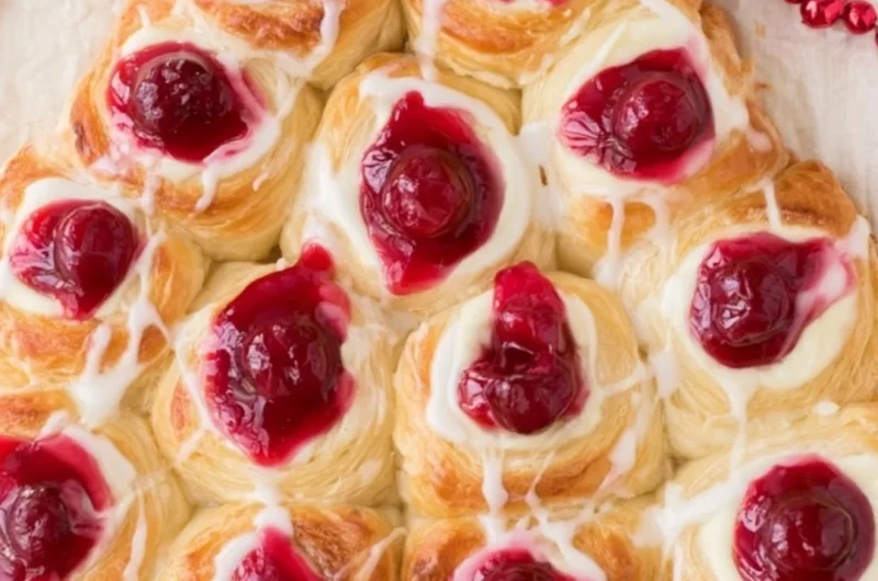 Delicious Christmas Tree Cream Cheese Danish on a festive table