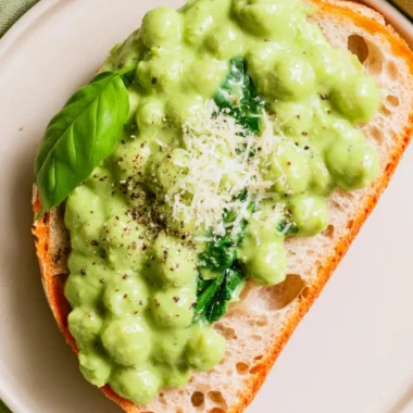 Creamy high protein pesto chickpeas dish served in a bowl