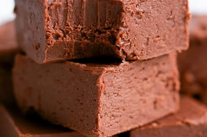 Delicious easy 3-ingredient chocolate fudge ready to enjoy in a dish