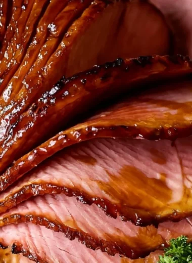 Delicious Maple Bourbon Glazed Ham ready for dinner table