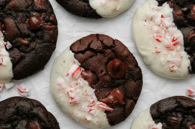 Delicious peppermint bark cookies topped with crushed peppermint candy.